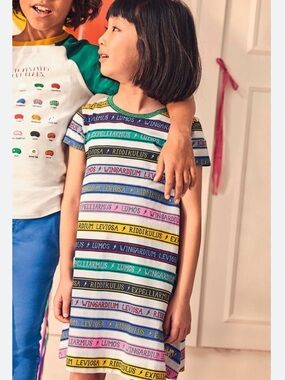 Mini Boden Harry Potter Spell Print Dress Girls 6–7 Colorful Striped Skater